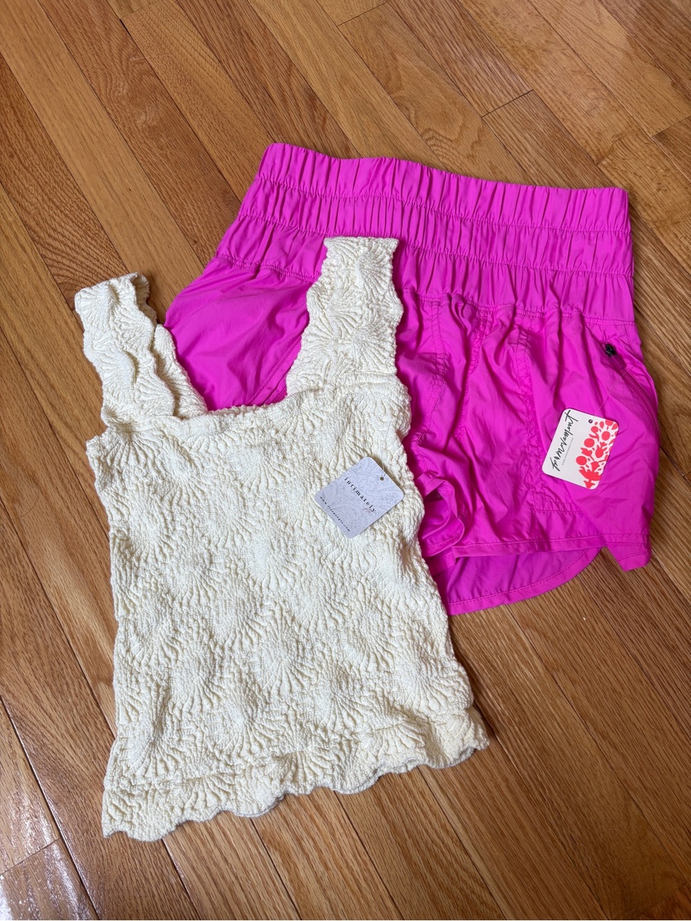 NWT Free People Ivory Intimately fp Top & Pink fp movement shorts